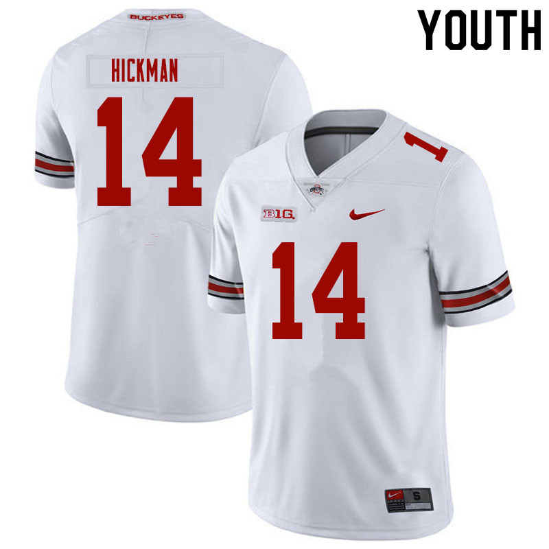 Ohio State Buckeyes Ronnie Hickman Youth #14 White Authentic Stitched College Football Jersey